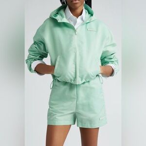 Sporty & Rich Good Health Hooded Nylon Windbreaker Rain Jacket Cropped Sz L
